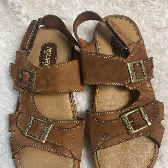 NDURE Men leather Brown Straps sandals with antique tone side buckles Size 8 - Picture 8 of 10